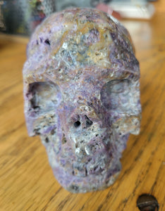 Purple Sphalerite Big Skull Crystal Carving, with Some Druzy! Beautiful!