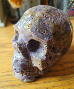 Purple Sphalerite Big Skull Crystal Carving, with Some Druzy! Beautiful!