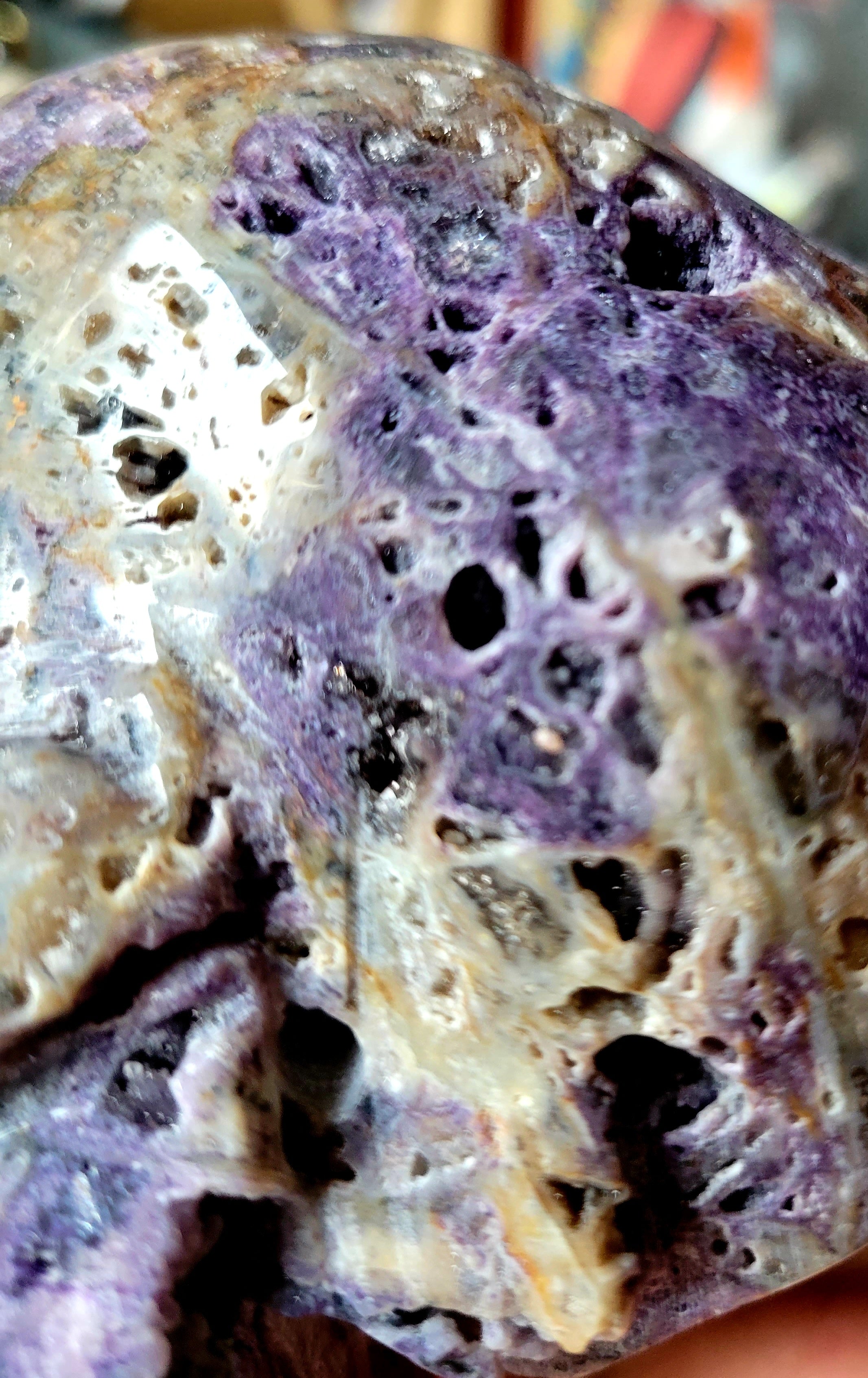 Purple Sphalerite Big Skull Crystal Carving, with Some Druzy! Beautiful!