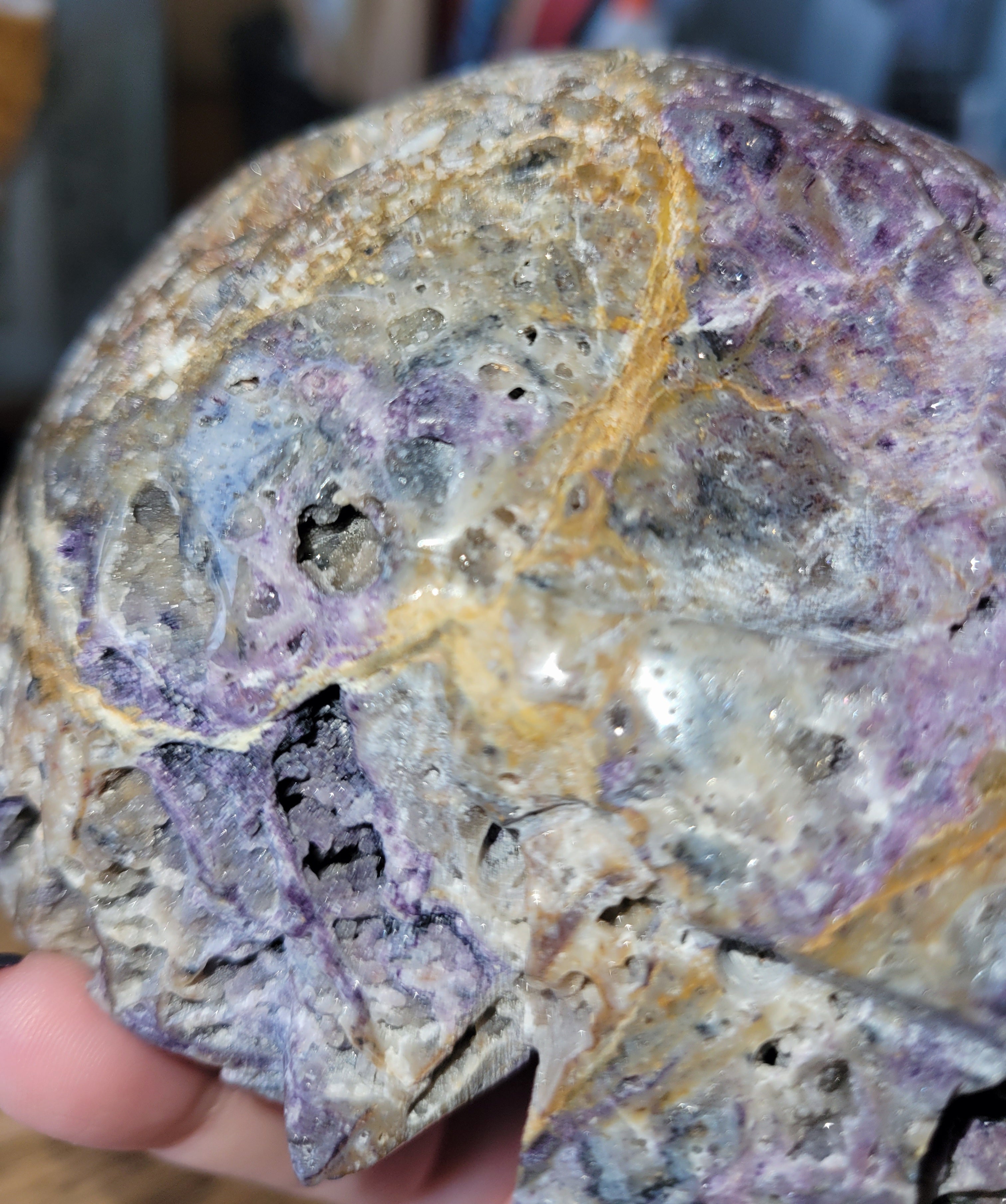 Purple Sphalerite Big Skull Crystal Carving, with Some Druzy! Beautiful!