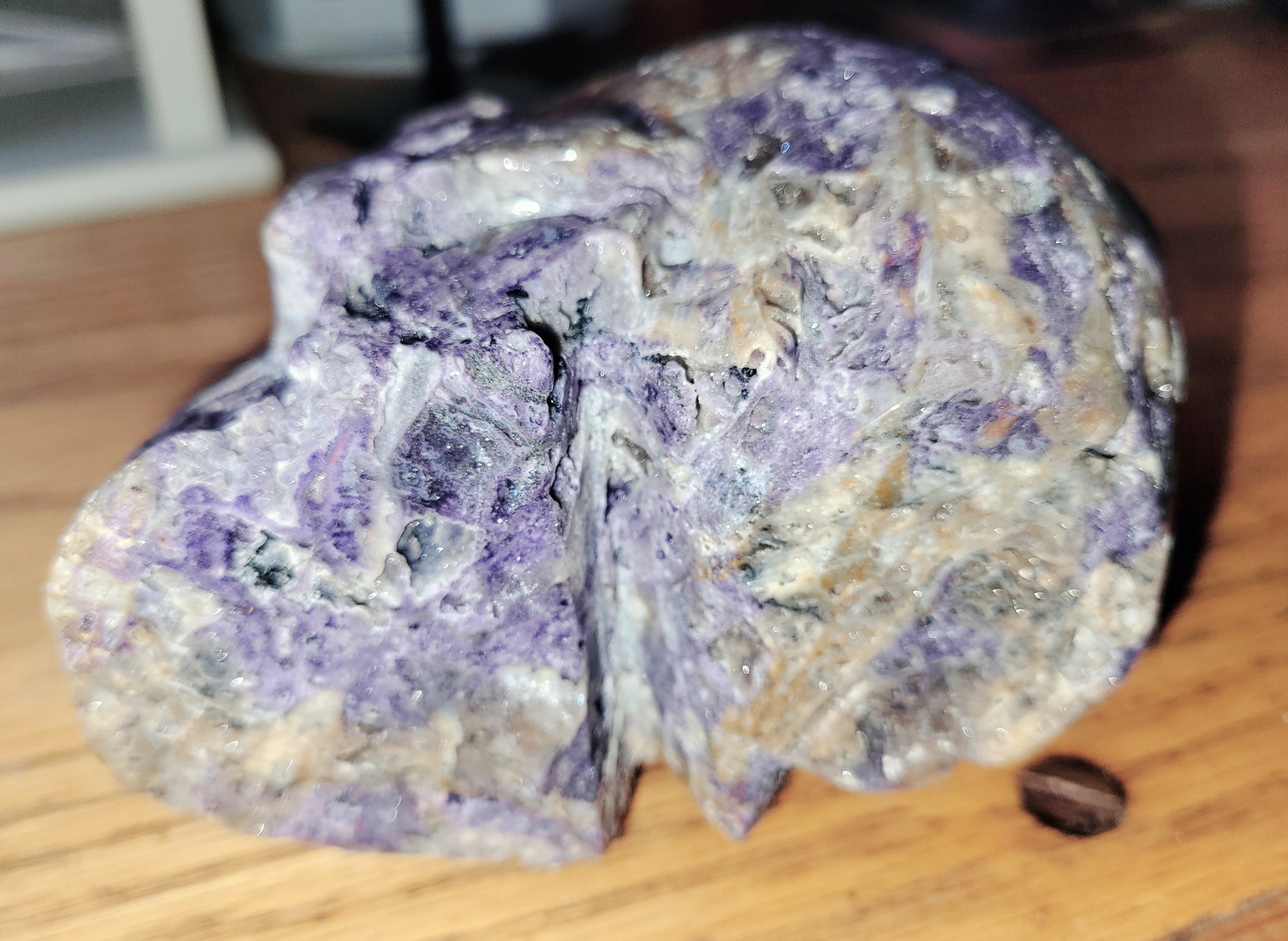 Purple Sphalerite Big Skull Crystal Carving, with Some Druzy! Beautiful!