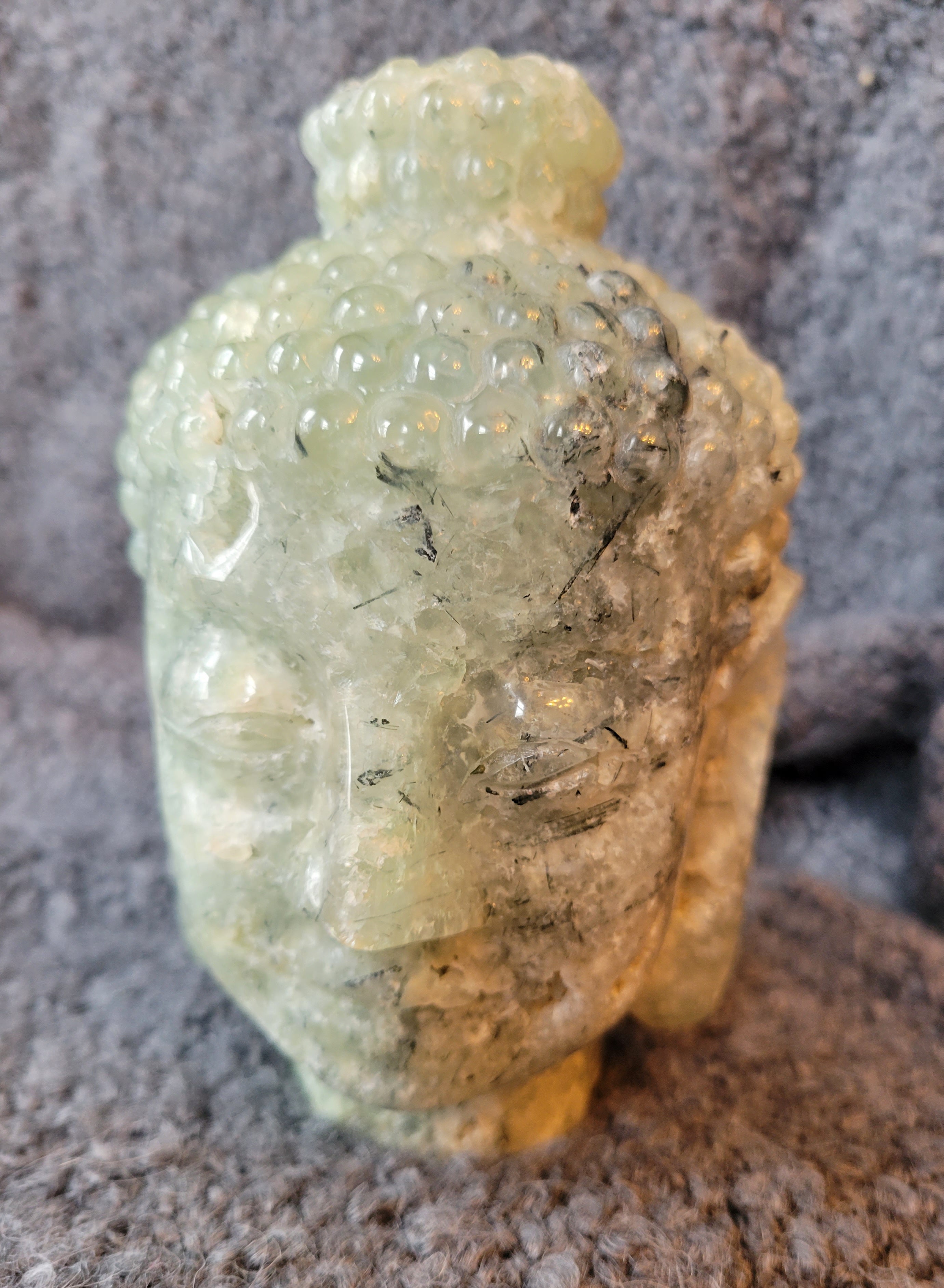 Prehnite Big Buddha Head Crystal Carving, Gorgeous!