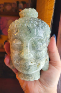 Prehnite Big Buddha Head Crystal Carving, Gorgeous!