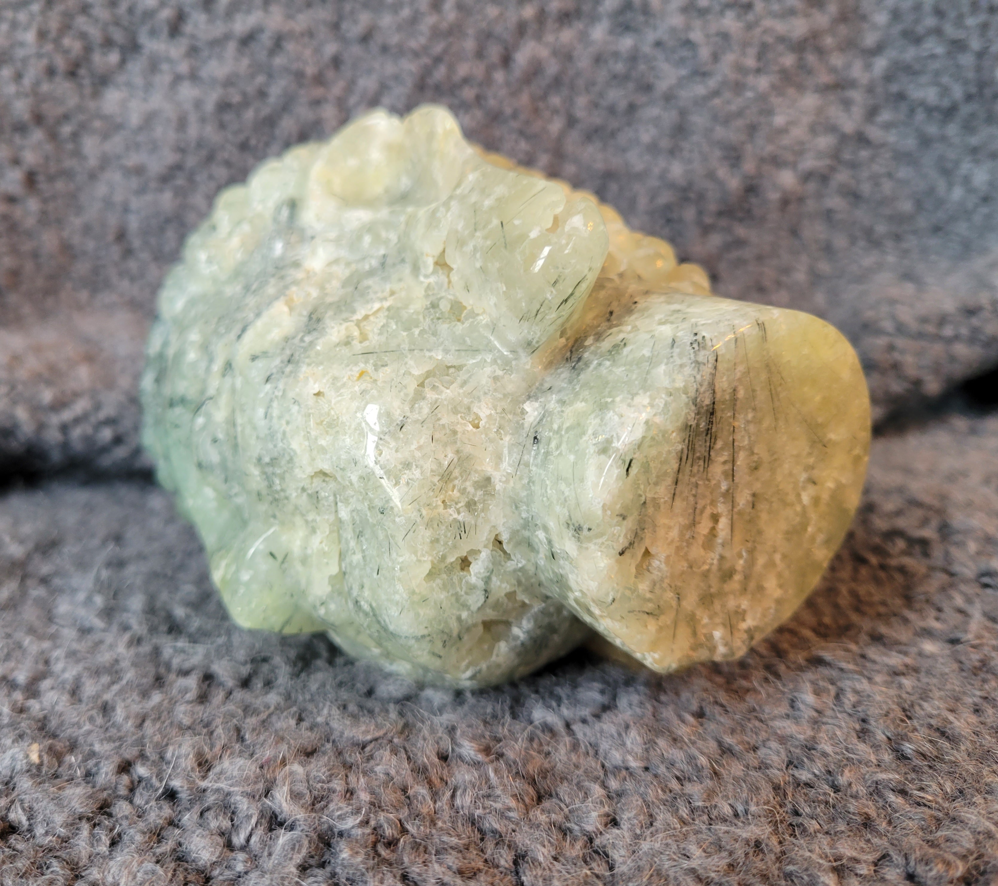 Prehnite Big Buddha Head Crystal Carving, Gorgeous!