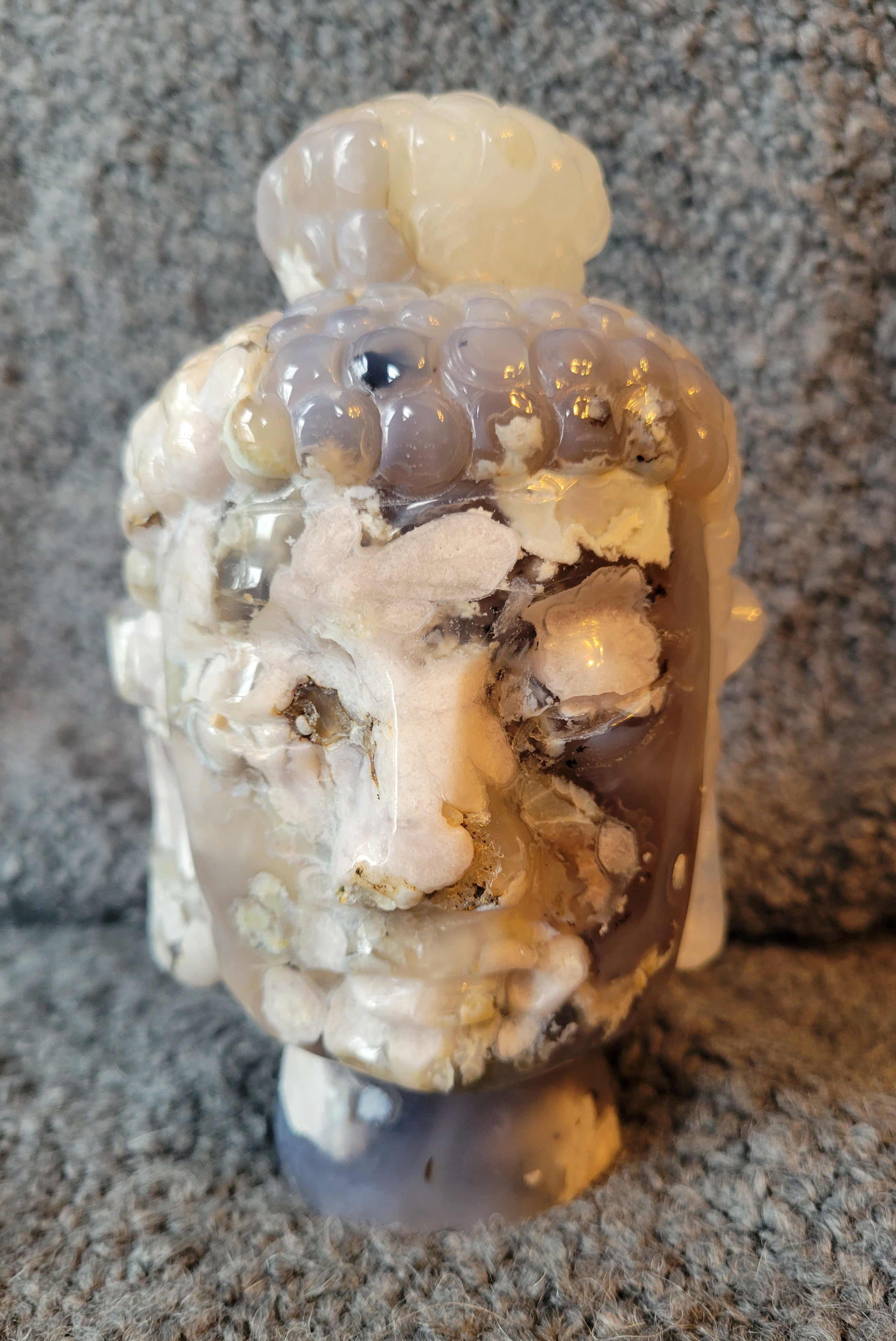 Flower Agate Big Buddha Head, Crystal Carving, Stunning!