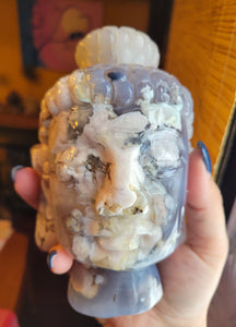 Flower Agate Big Buddha Head, Crystal Carving, Stunning!