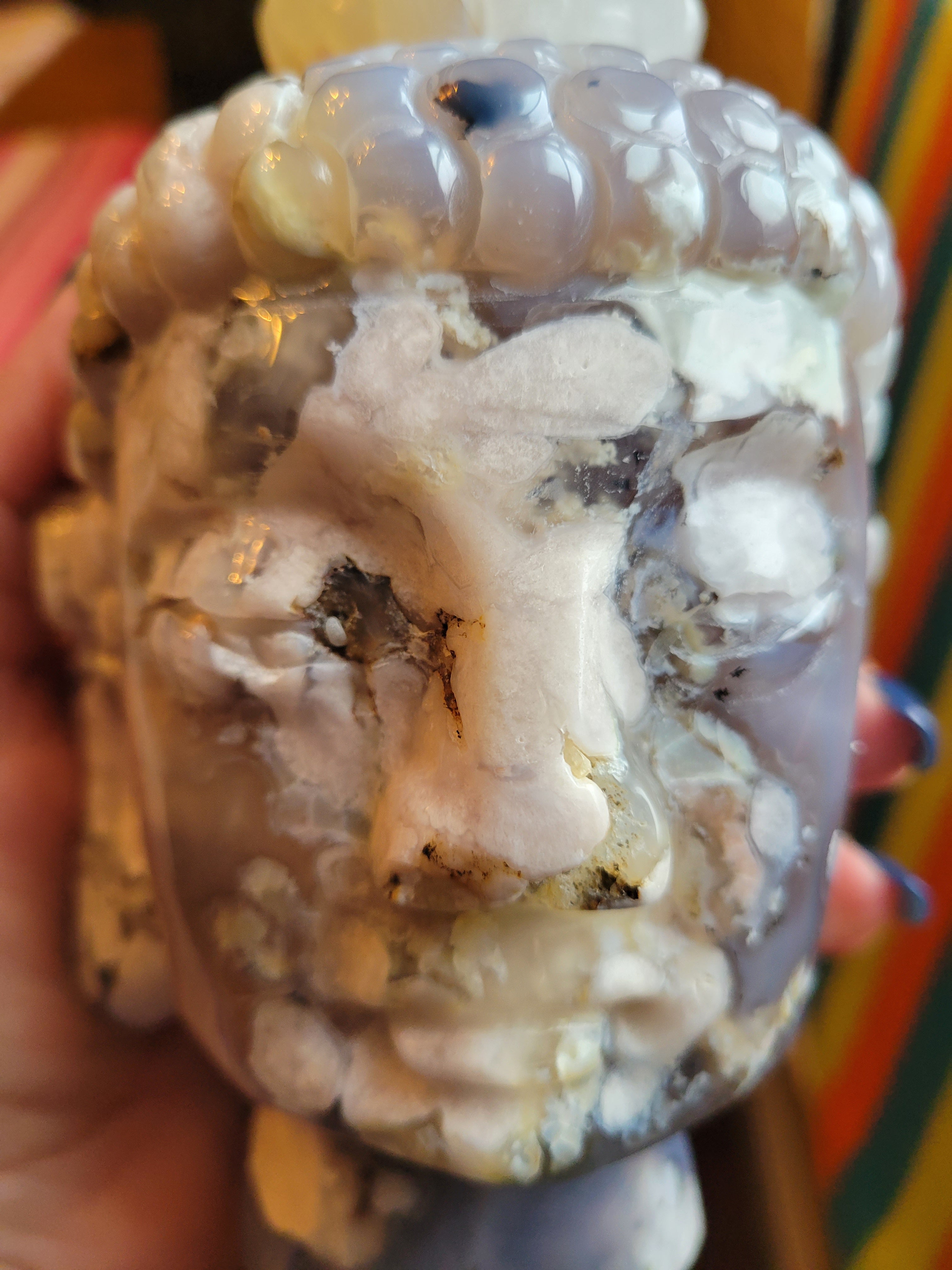 Flower Agate Big Buddha Head, Crystal Carving, Stunning!