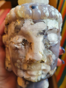 Flower Agate Big Buddha Head, Crystal Carving, Stunning!