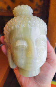 Pistachio Onyx Big Buddha Head Crystal Carving, Beautiful!