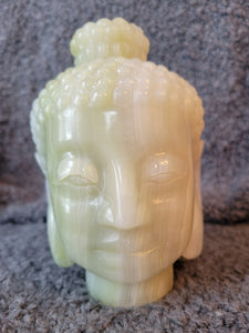 Pistachio Onyx Big Buddha Head Crystal Carving, Beautiful!