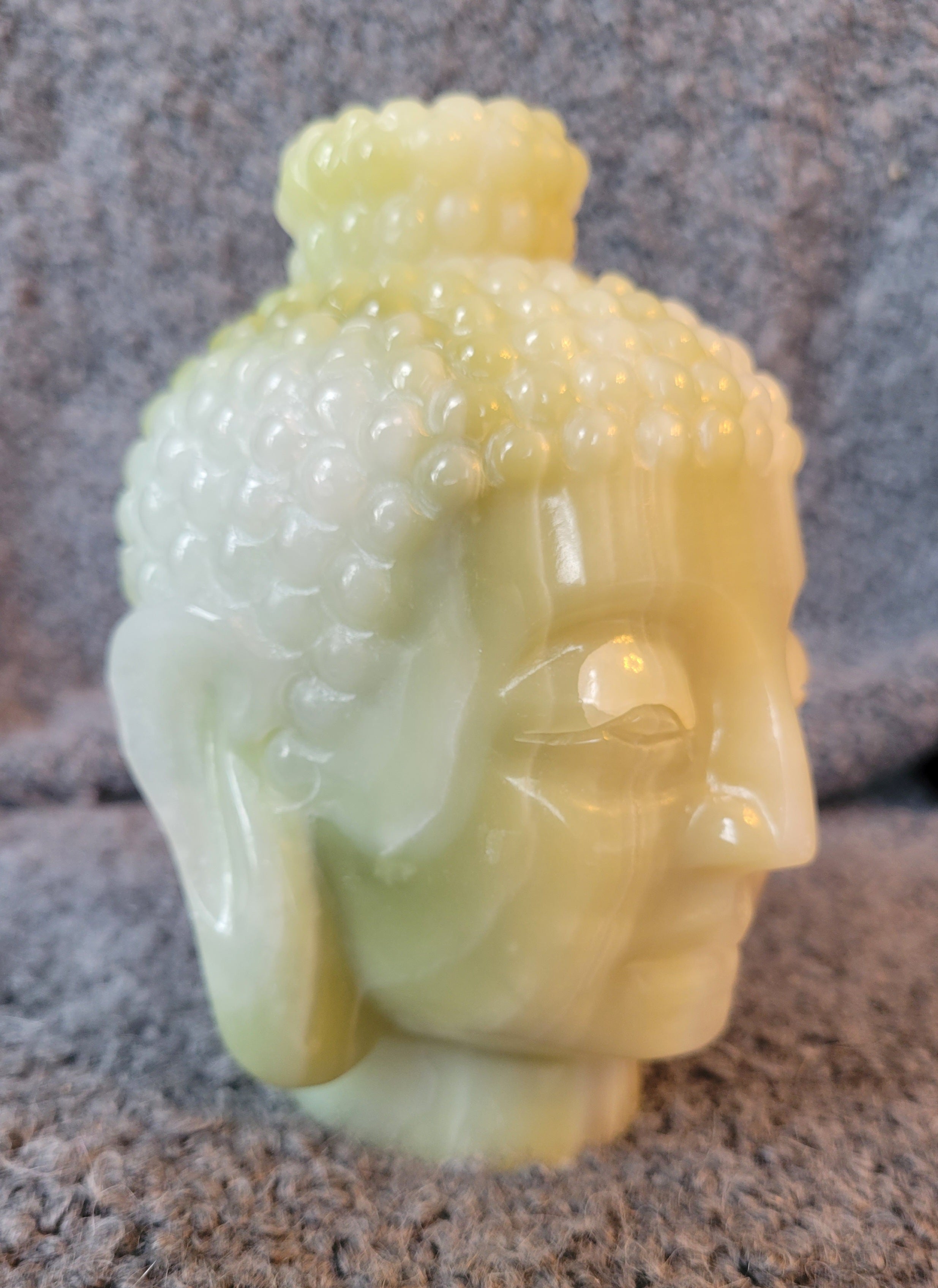 Pistachio Onyx Big Buddha Head Crystal Carving, Beautiful!