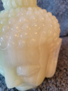 Pistachio Onyx Big Buddha Head Crystal Carving, Beautiful!