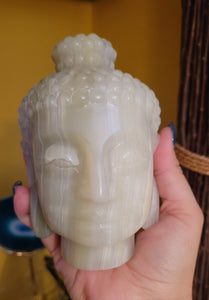 Pistachio Onyx Big Buddha Head Crystal Carving, Beautiful!