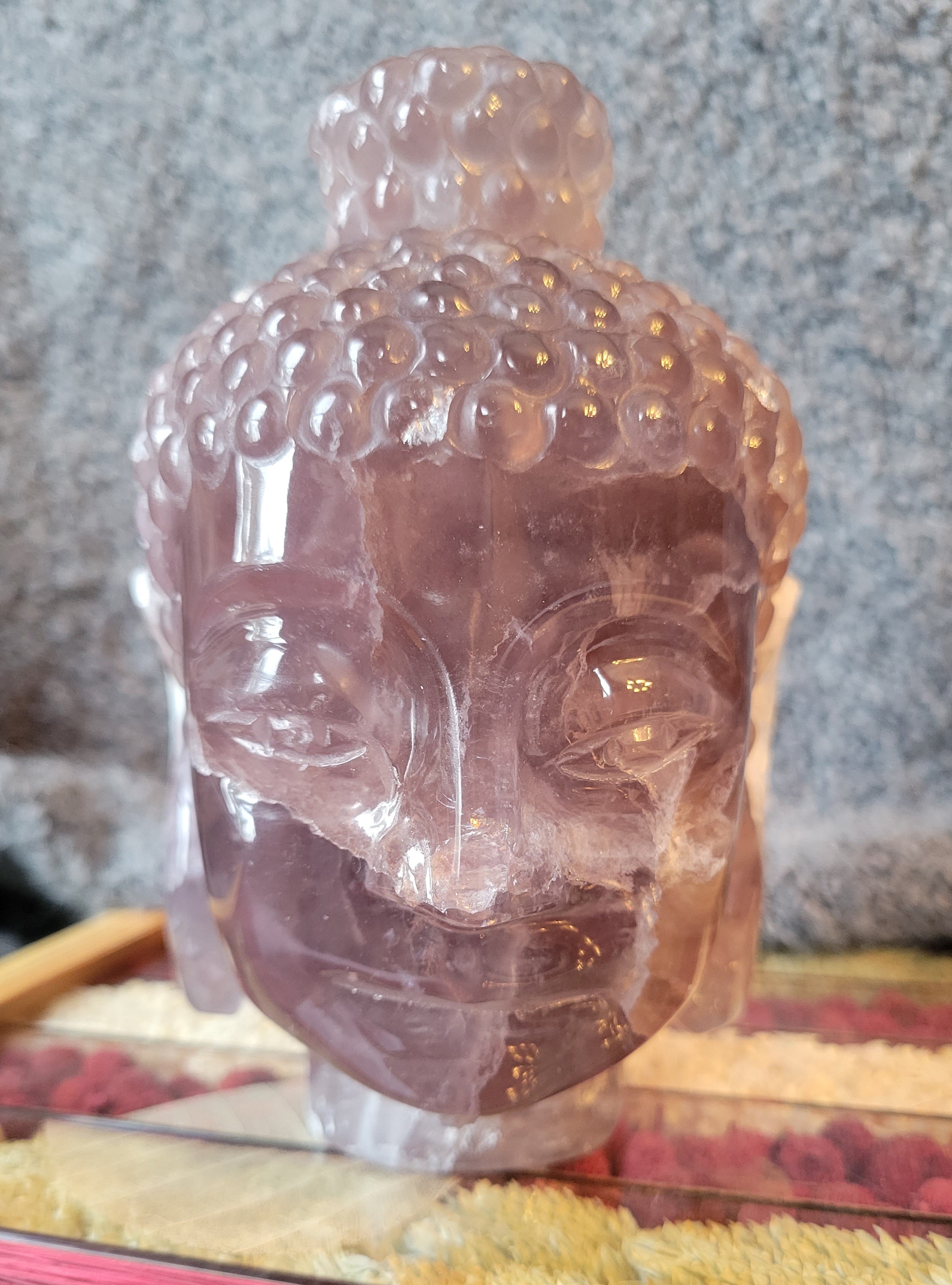 Purple Fluorite Big Buddha Head Crystal Carving, with Rainbows! Stunning!