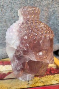 Purple Fluorite Big Buddha Head Crystal Carving, with Rainbows! Stunning!