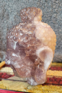 Purple Fluorite Big Buddha Head Crystal Carving, with Rainbows! Stunning!