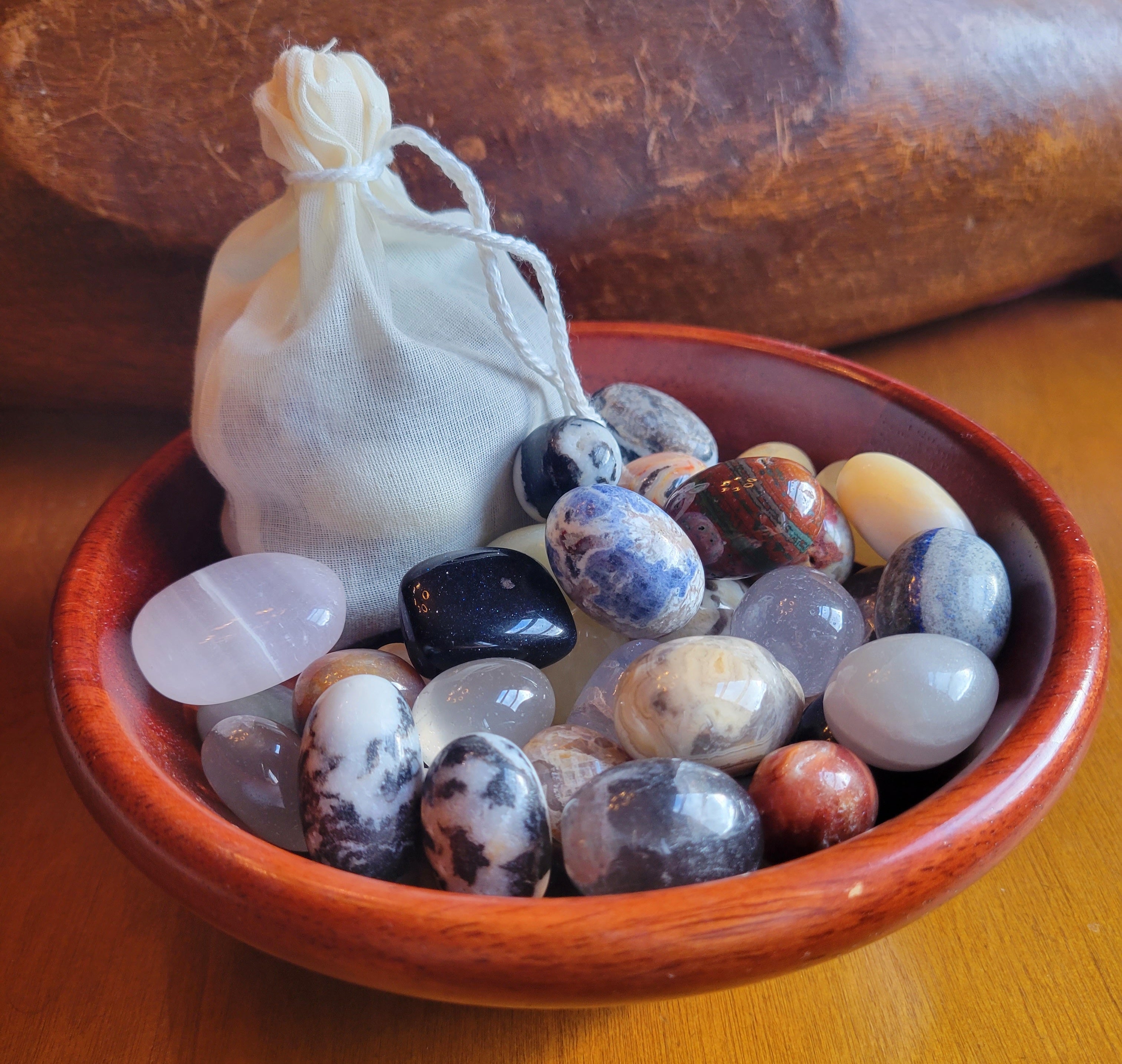 Mystery Bag, Tumbled Stones, Tumbles, Mix Material of 12 pcs. Will Come with a Free Bag!