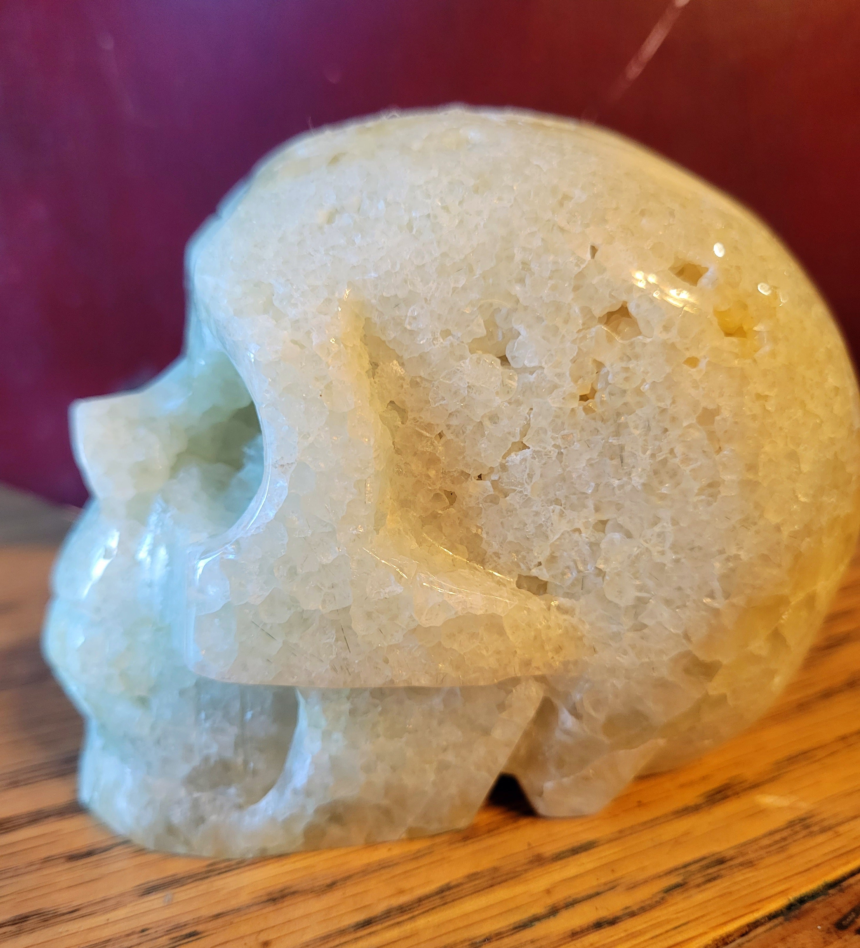 Prehnite Skull With Epidote Inclusions, Crystal Carving, Gorgeous!