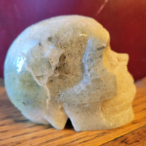 Prehnite Skull With Epidote Inclusions, Crystal Carving, Gorgeous!