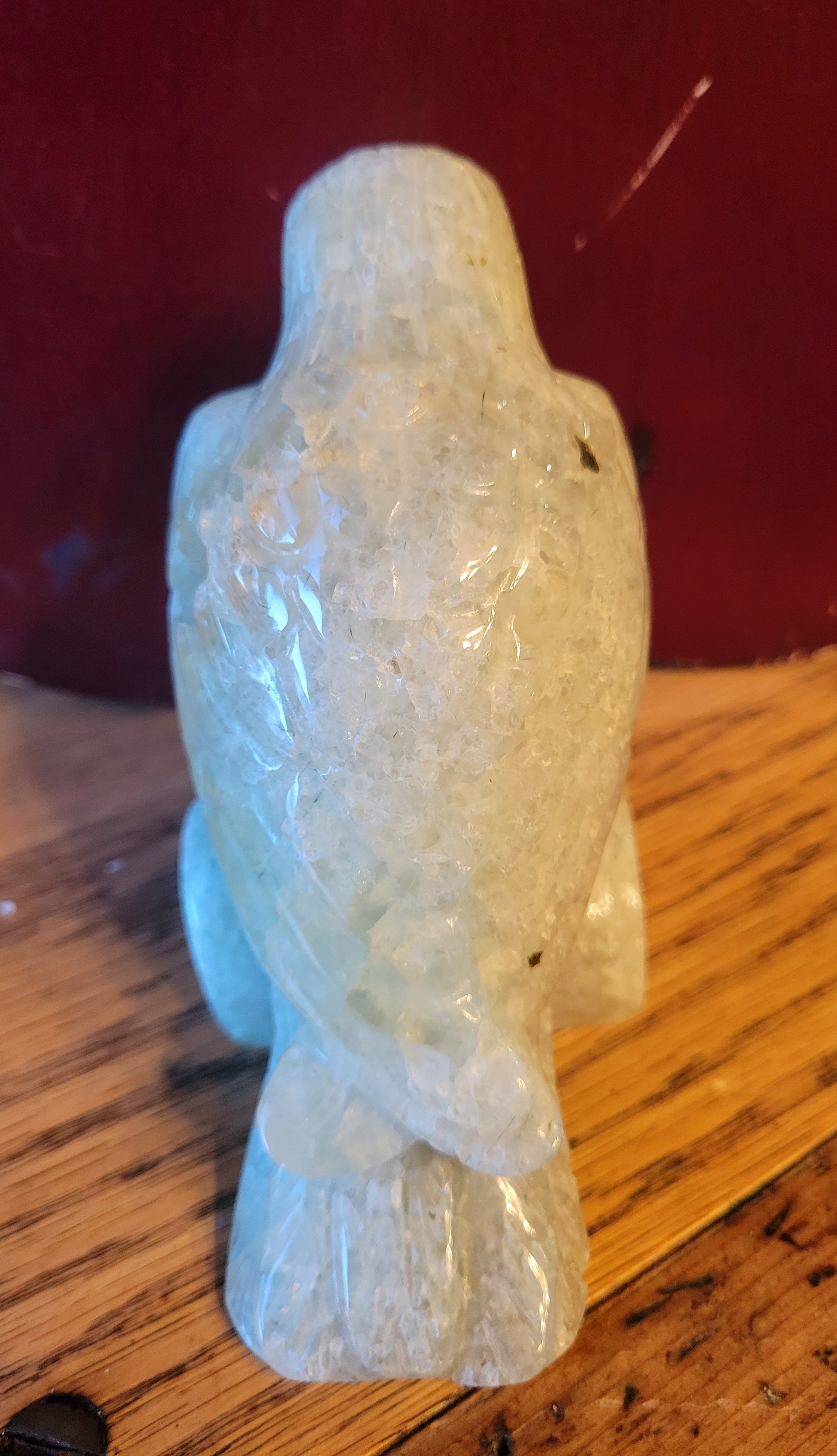 Druzy Prehnite Raven, Crow, Crystal Carving with Epidote Inclusions, Gorgeous!