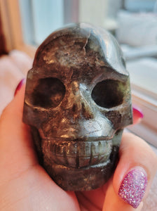 Red Strawberry & Labradorite Skulls, Crystal Carvings, Gorgeous!