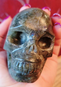 Red Strawberry & Labradorite Skulls, Crystal Carvings, Gorgeous!