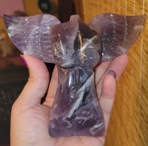 Purple Fluorite Fairy, Angel, Body with Wings, Woman, Goddess, Crystal Carving, With Druzy and Quartz! Stunning!