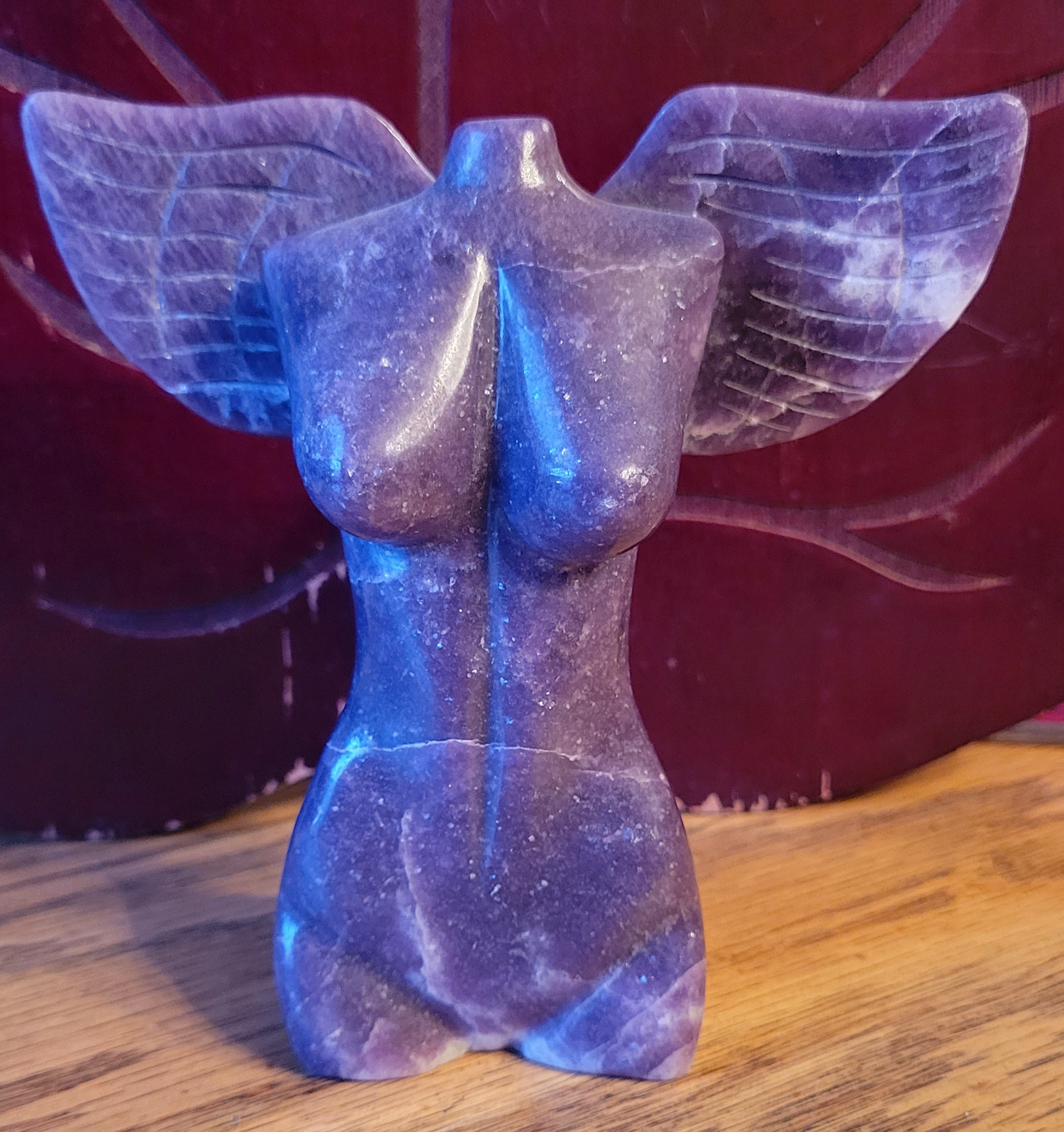 Lepidolite Fairy, Angel, Body with Wings, Woman, Goddess, Crystal Carving, With Druzy and Quartz! Stunning!