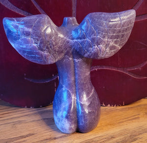 Lepidolite Fairy, Angel, Body with Wings, Woman, Goddess, Crystal Carving, With Druzy and Quartz! Stunning!