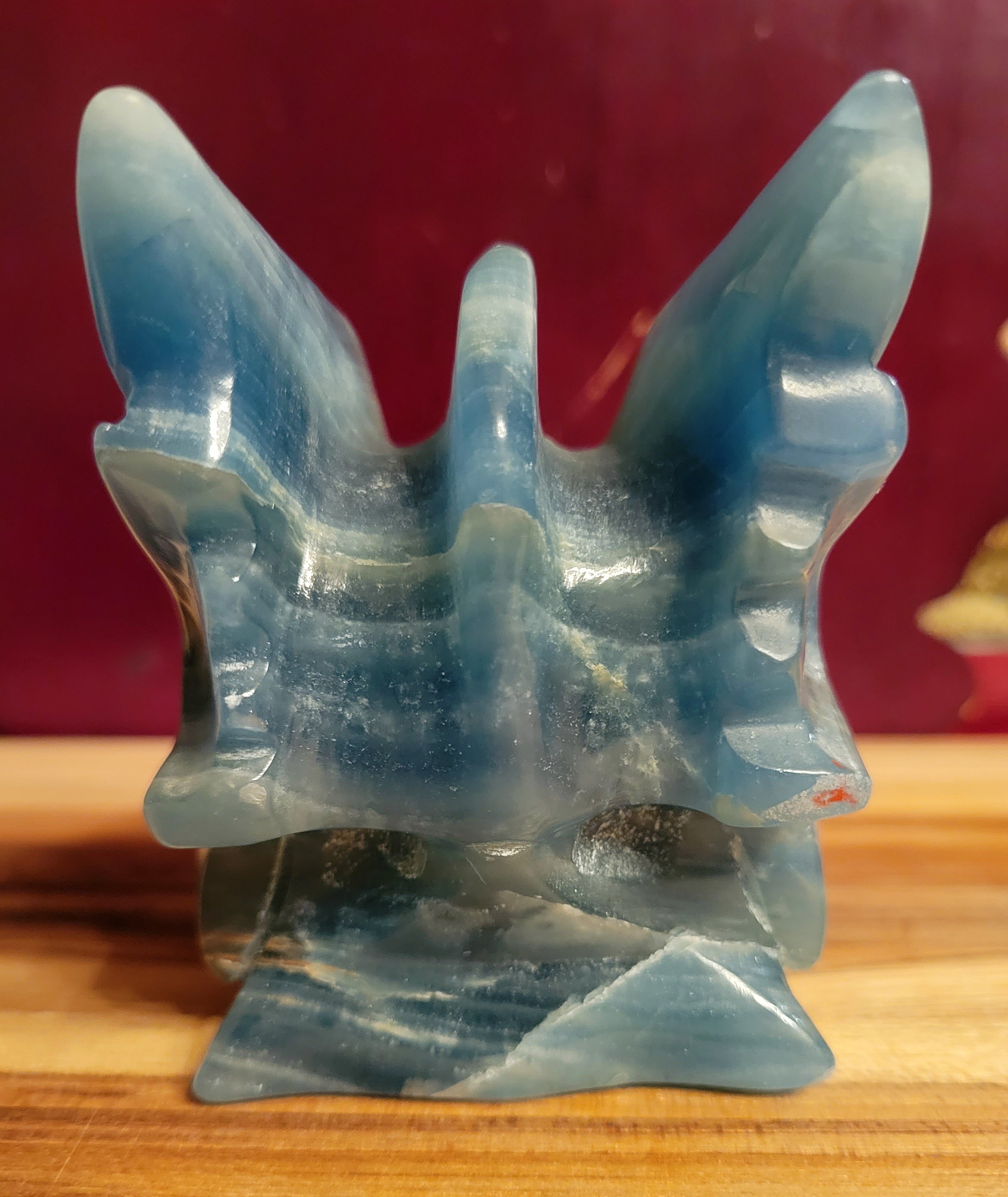 Blue Onyx Large Dragon Head, Fire Dragon, Flying Dragon, Crystal Carving With Beautiful Banding, Stunning!