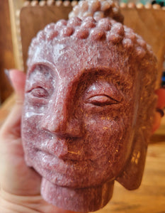 Red Strawberry Quartz Large Buddha Head Crystal Carving, Beautiful & Sparkly!