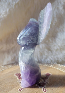 Green & Purple Fluorite Fairy, Angel, Body with Wings, Woman, Goddess, Crystal Carving, With Druzy and Quartz! Stunning!