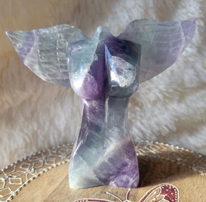 Green & Purple Fluorite Fairy, Angel, Body with Wings, Woman, Goddess, Crystal Carving, With Druzy and Quartz! Stunning!