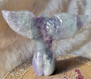 Green & Purple Fluorite Fairy, Angel, Body with Wings, Woman, Goddess, Crystal Carving, With Druzy and Quartz! Stunning!