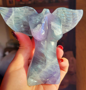 Green & Purple Fluorite Fairy, Angel, Body with Wings, Woman, Goddess, Crystal Carving, With Druzy and Quartz! Stunning!