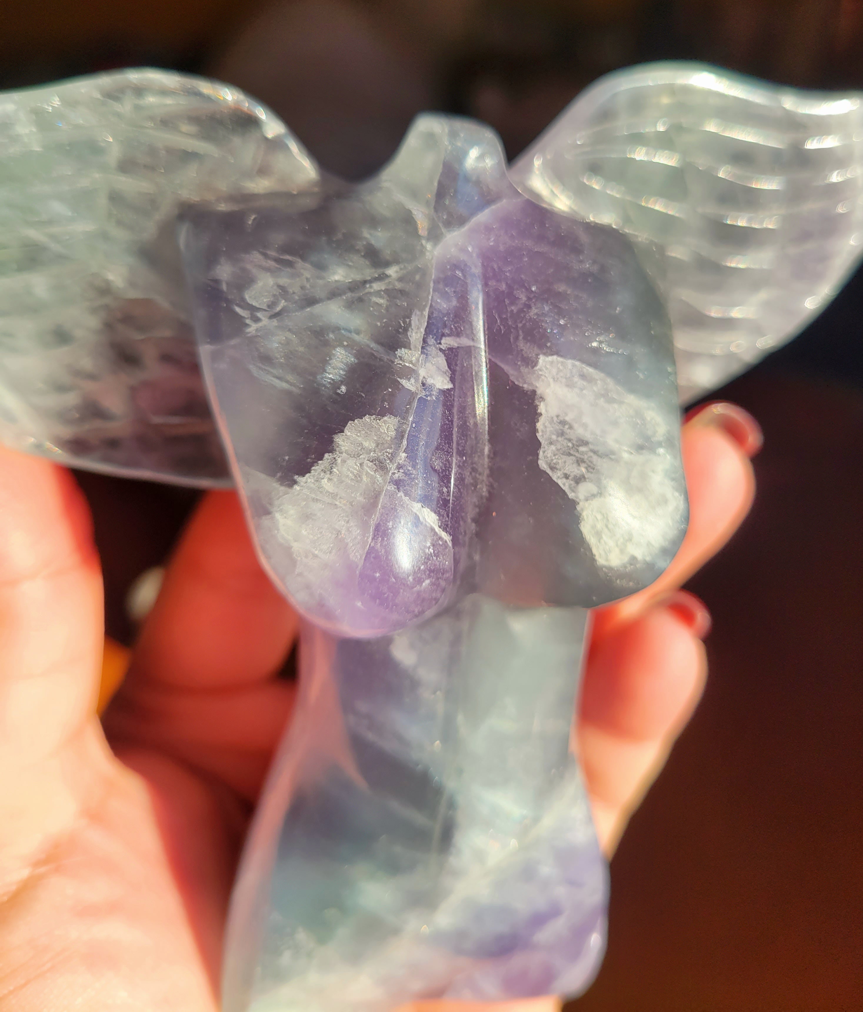 Green & Purple Fluorite Fairy, Angel, Body with Wings, Woman, Goddess, Crystal Carving, With Druzy and Quartz! Stunning!