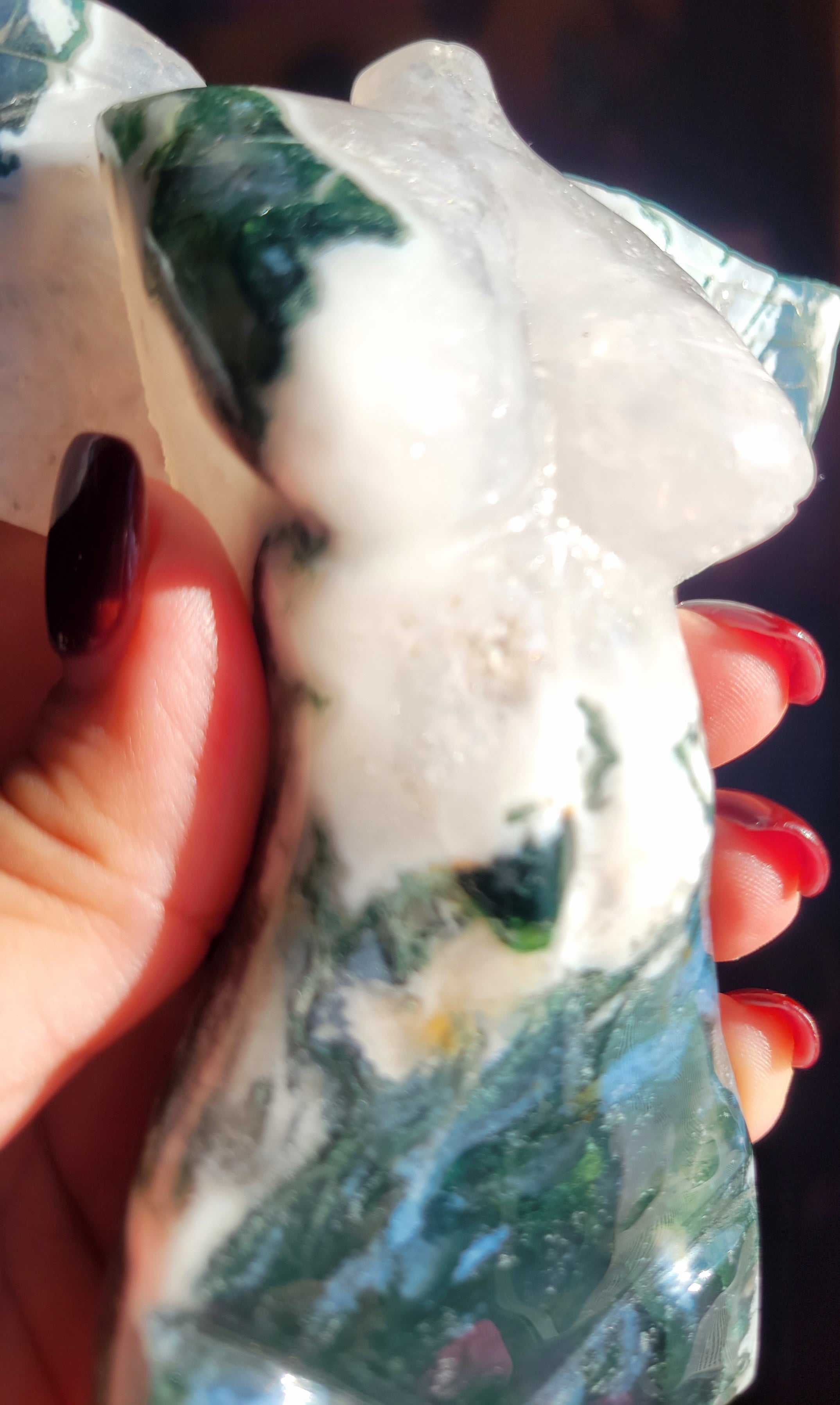 Moss Agate Fairy, Angel, Body with Wings, Woman, Goddess, Crystal Carving, With Druzy and Quartz! Stunning!