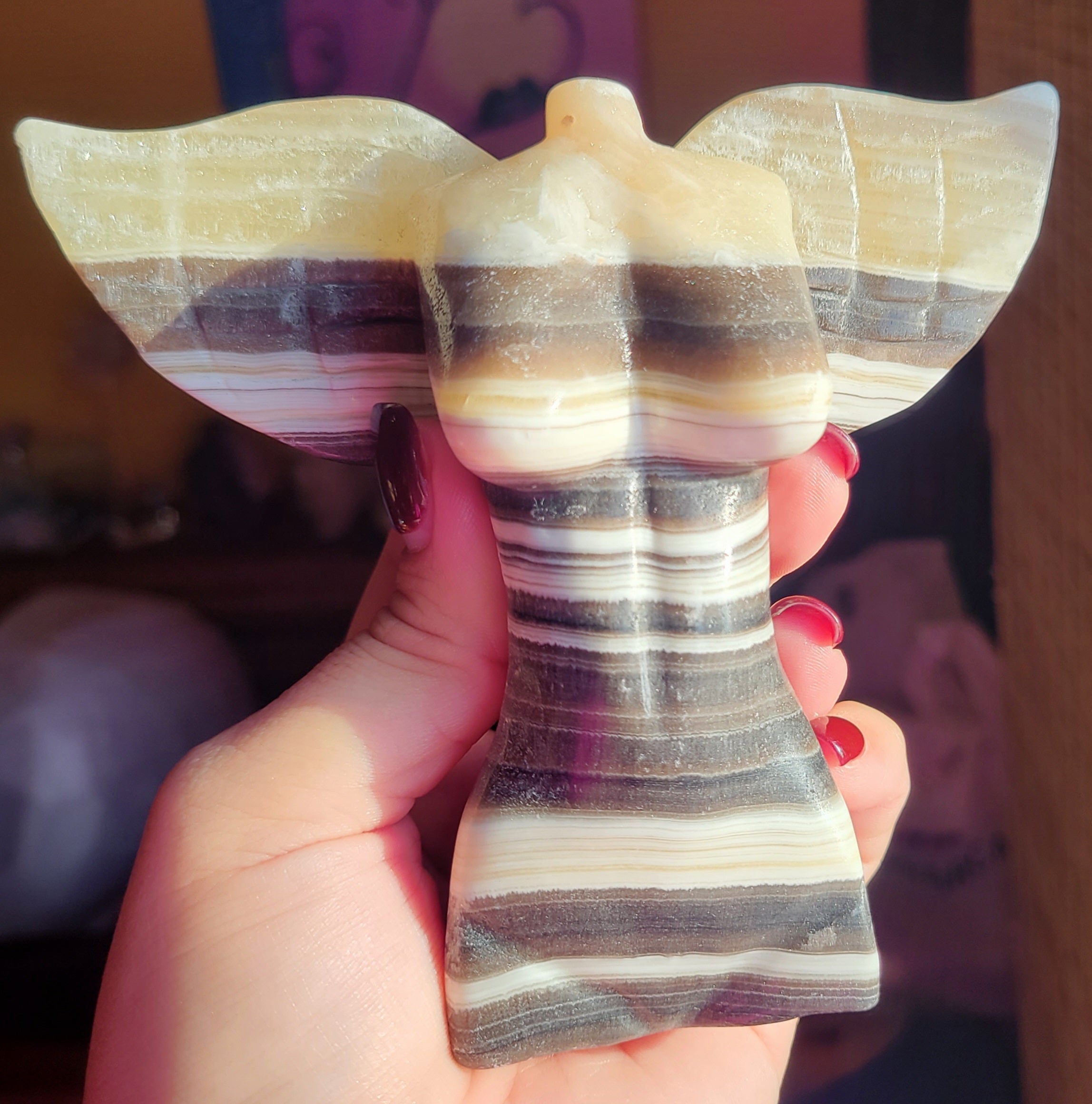 Zebra Calcite Fairy, Angel, Body with Wings, Woman, Goddess, Crystal Carving, With Druzy and Quartz! Stunning!