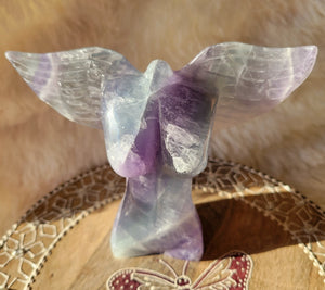 Green & Purple Fluorite Fairy, Angel, Body with Wings, Woman, Goddess, Crystal Carving, With Druzy and Quartz! Stunning!