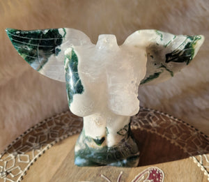 Moss Agate Fairy, Angel, Body with Wings, Woman, Goddess, Crystal Carving, With Druzy and Quartz! Stunning!