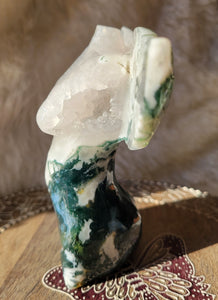 Moss Agate Fairy, Angel, Body with Wings, Woman, Goddess, Crystal Carving, With Druzy and Quartz! Stunning!