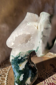 Moss Agate Fairy, Angel, Body with Wings, Woman, Goddess, Crystal Carving, With Druzy and Quartz! Stunning!