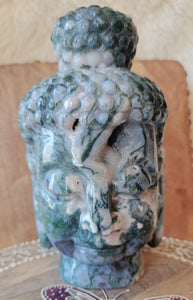 Moss Agate Big Buddha Head Crystal Carving, Stunning!