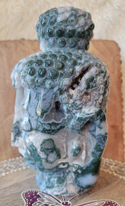 Moss Agate Big Buddha Head Crystal Carving, Stunning!