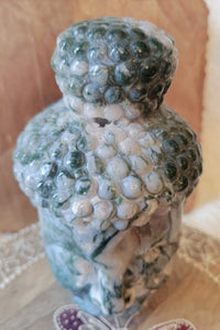 Moss Agate Big Buddha Head Crystal Carving, Stunning!