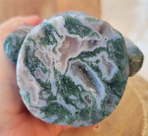 Moss Agate Big Buddha Head Crystal Carving, Stunning!