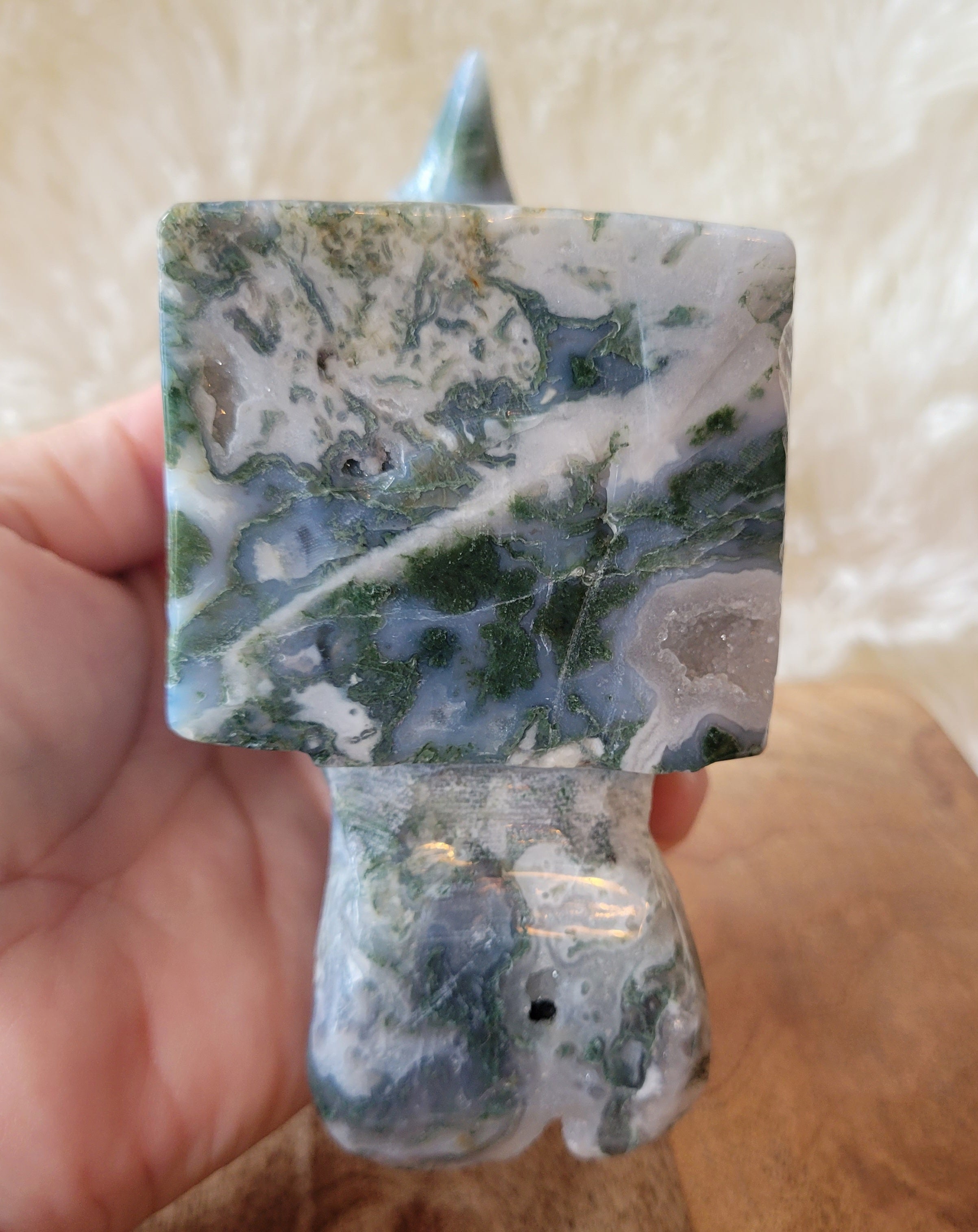 Druzy Moss Agate Raven, Crow, Crystal Carving, Stunning!