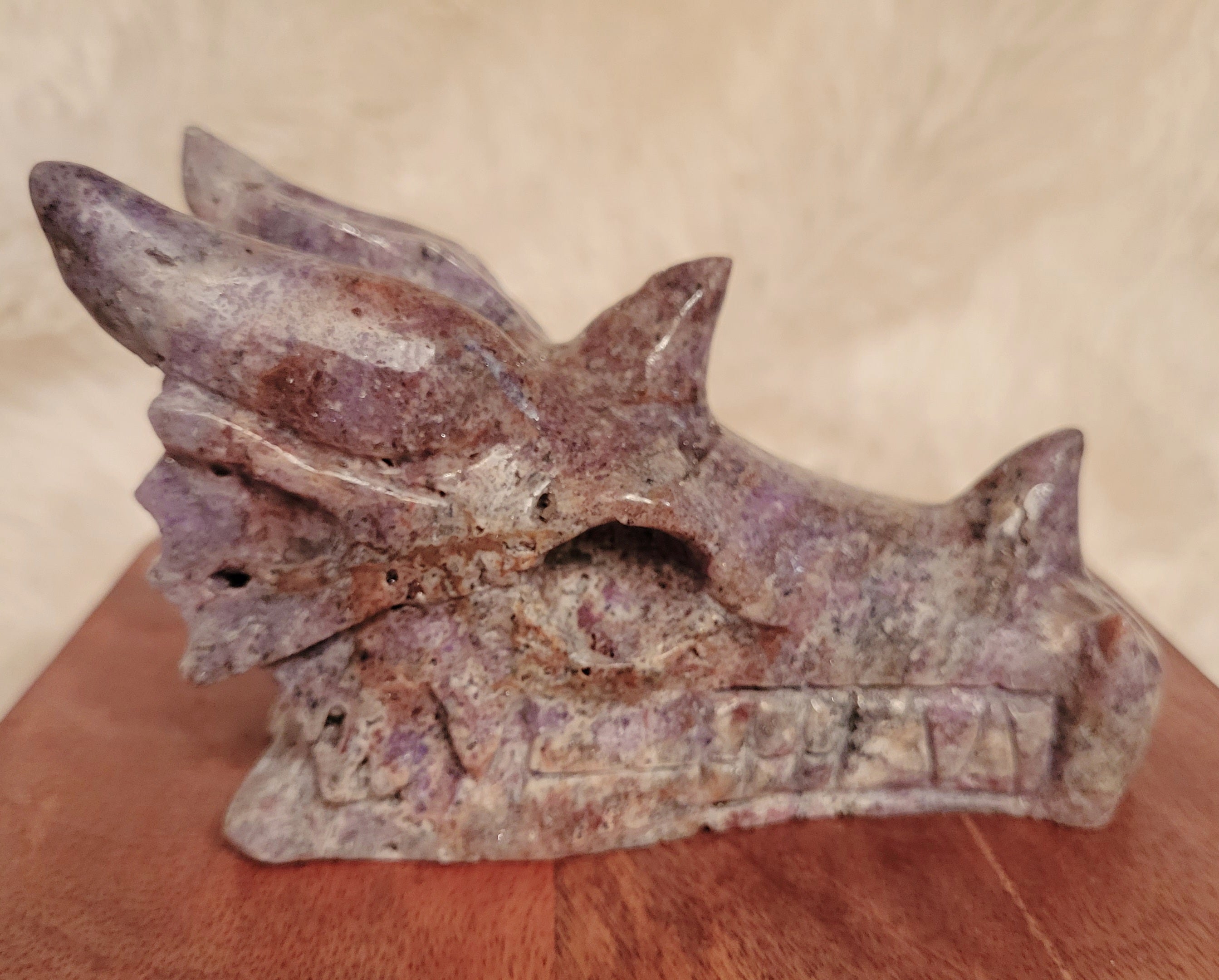 Purple Sphalerite Large Dragon Head, Fire Dragon, Flying Dragon, Crystal Carving, Dragon With Some Druzy, Stunning!