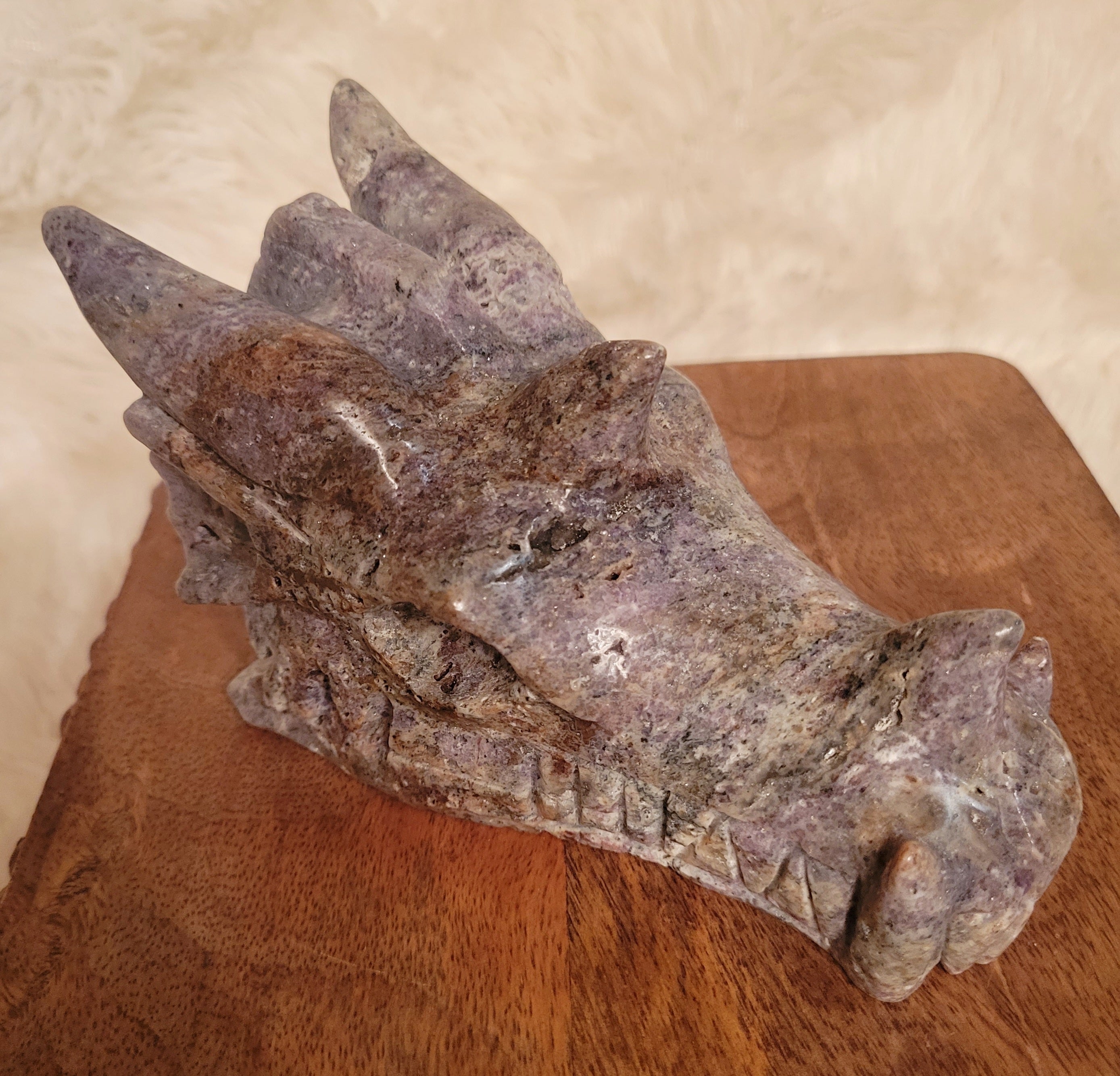 Purple Sphalerite Large Dragon Head, Fire Dragon, Flying Dragon, Crystal Carving, Dragon With Some Druzy, Stunning!