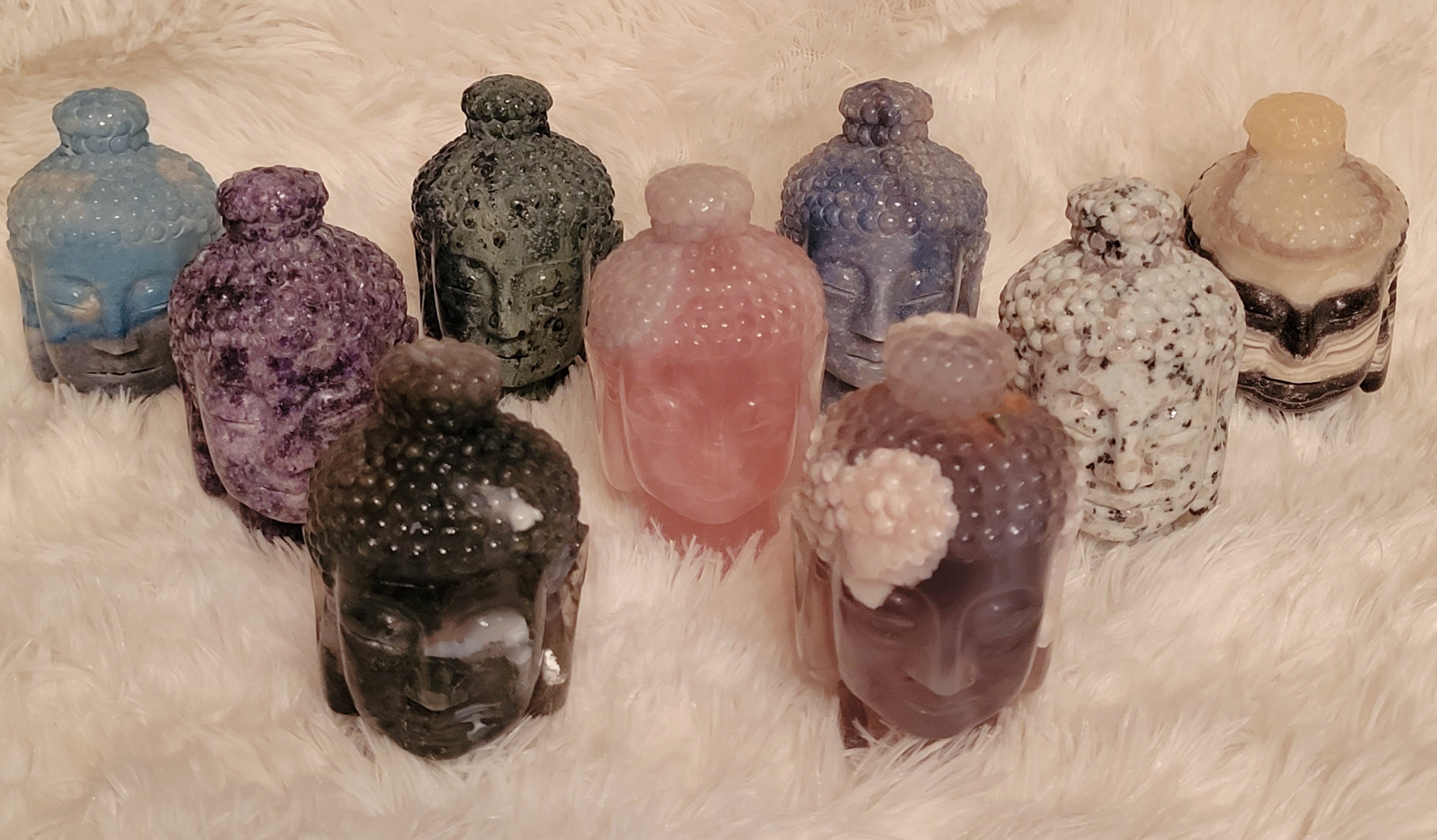 Small Buddha Heads, Crystal Carvings, Gorgeous! Different Materials